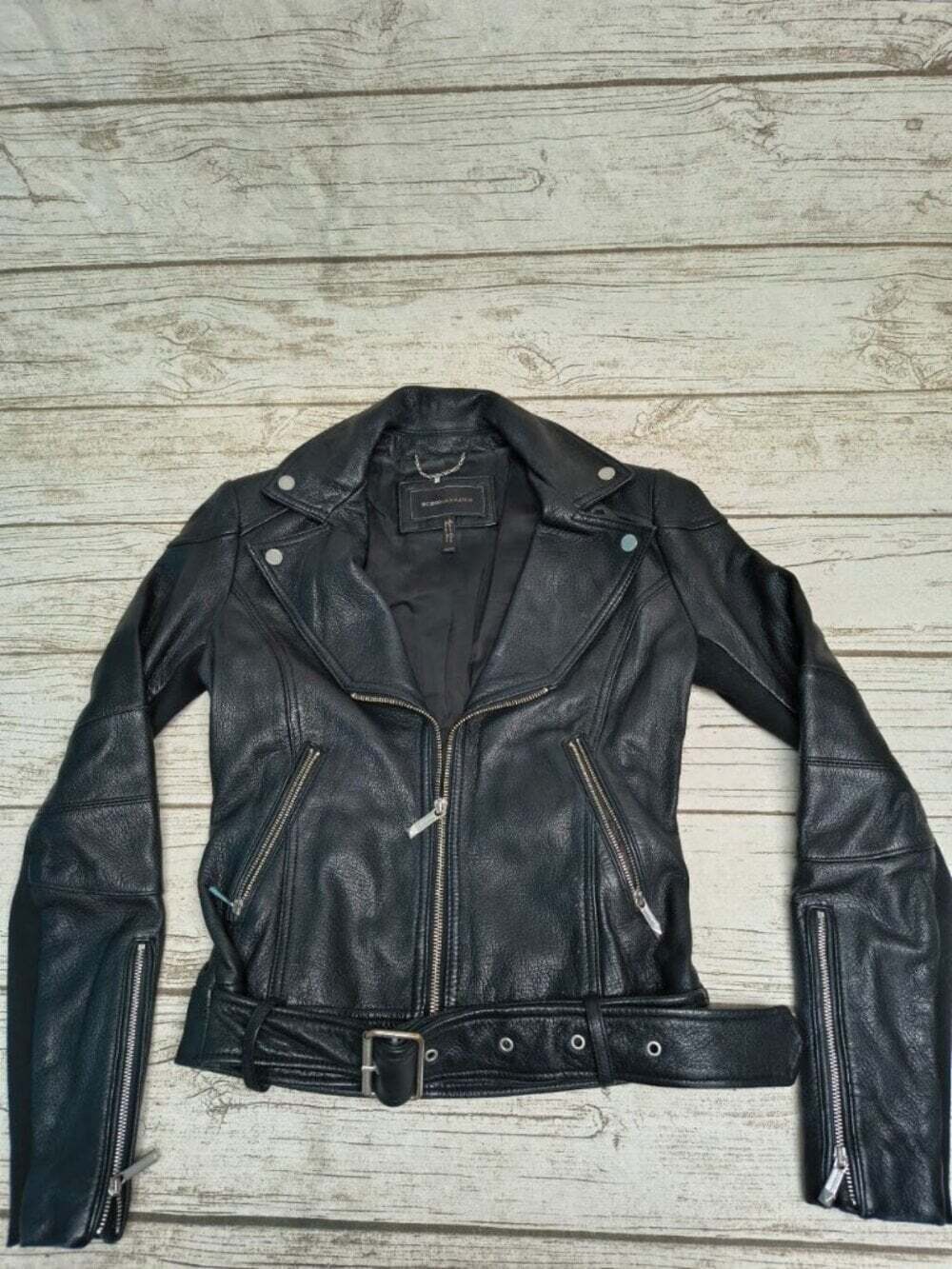 BCBGMaxazria Black Genuine Leather Moto Jacket Size XS